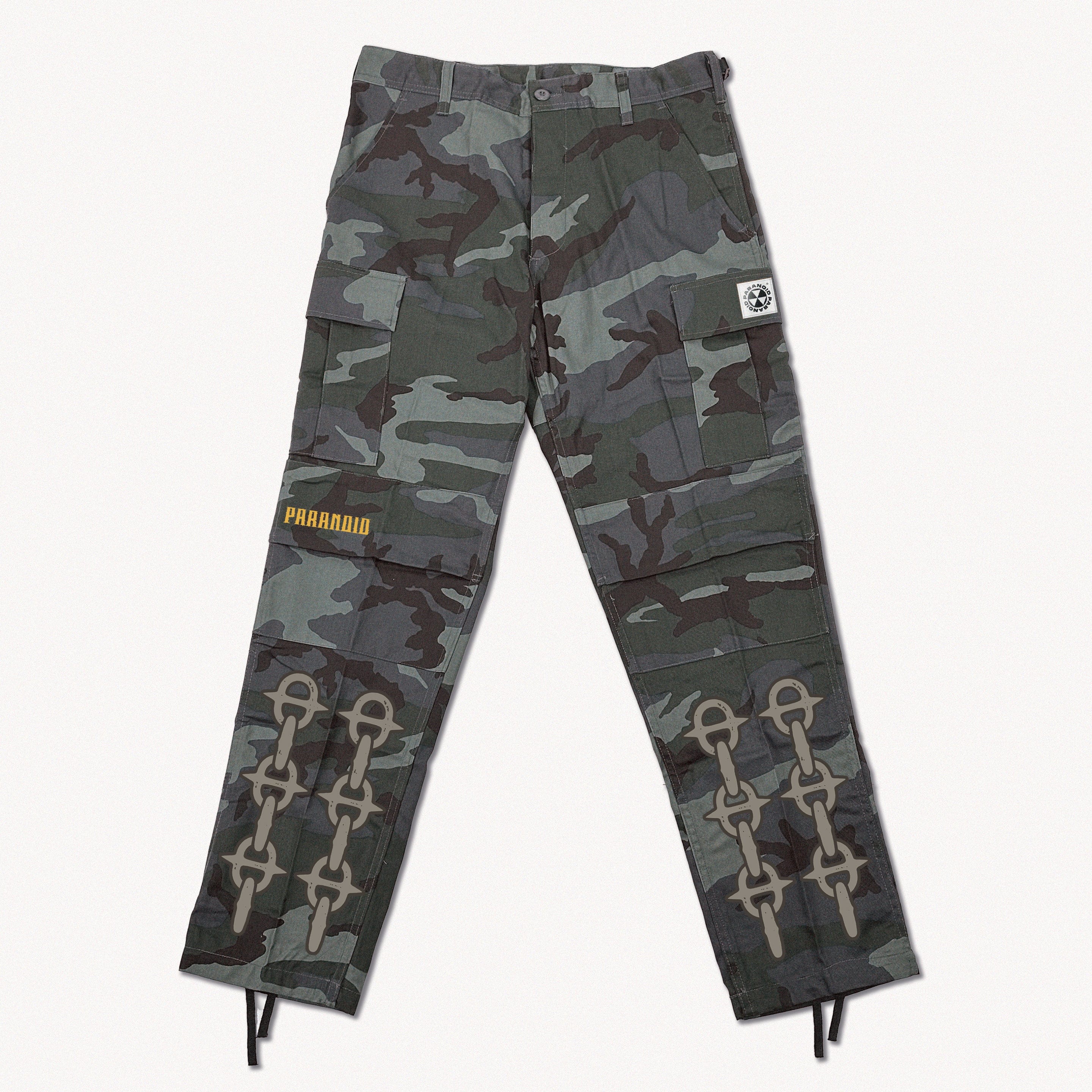 PARANOID CHAINS BLACK & GREY CAMO CARGO PANTS